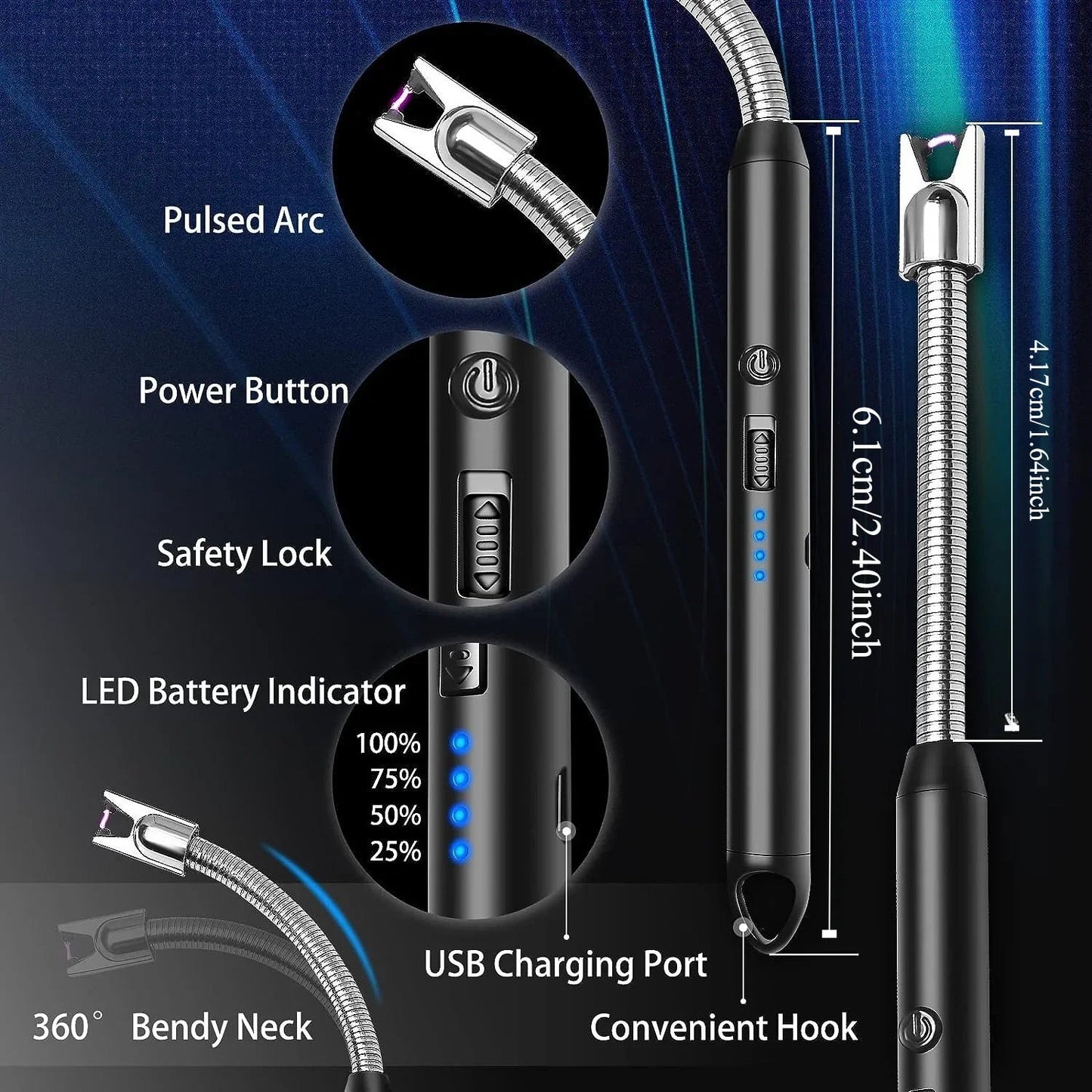 USB‑C Plasma Arc Lighter | Windproof Electric Rechargeable Lighter for BBQ, Candles & Stove